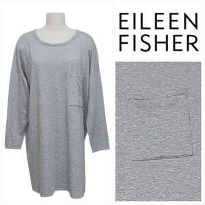 Eileen Fisher Cozy Brushed Terry & Fleece Hug Long Box-Top in Heathered Gray XL